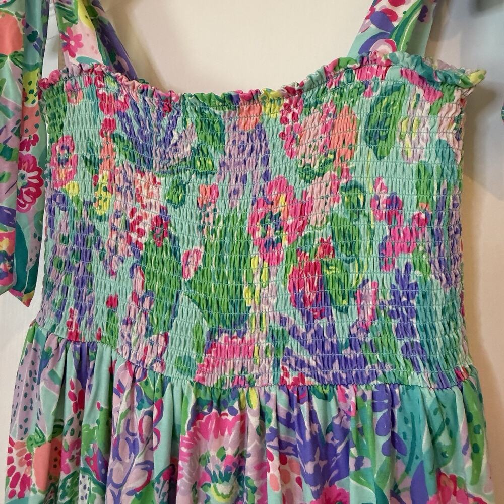 Lilly Pulitzer Womens Rivera Romper Sz S Smocked Tie Dress Skorts Beach Tropical - Picture 3 of 9